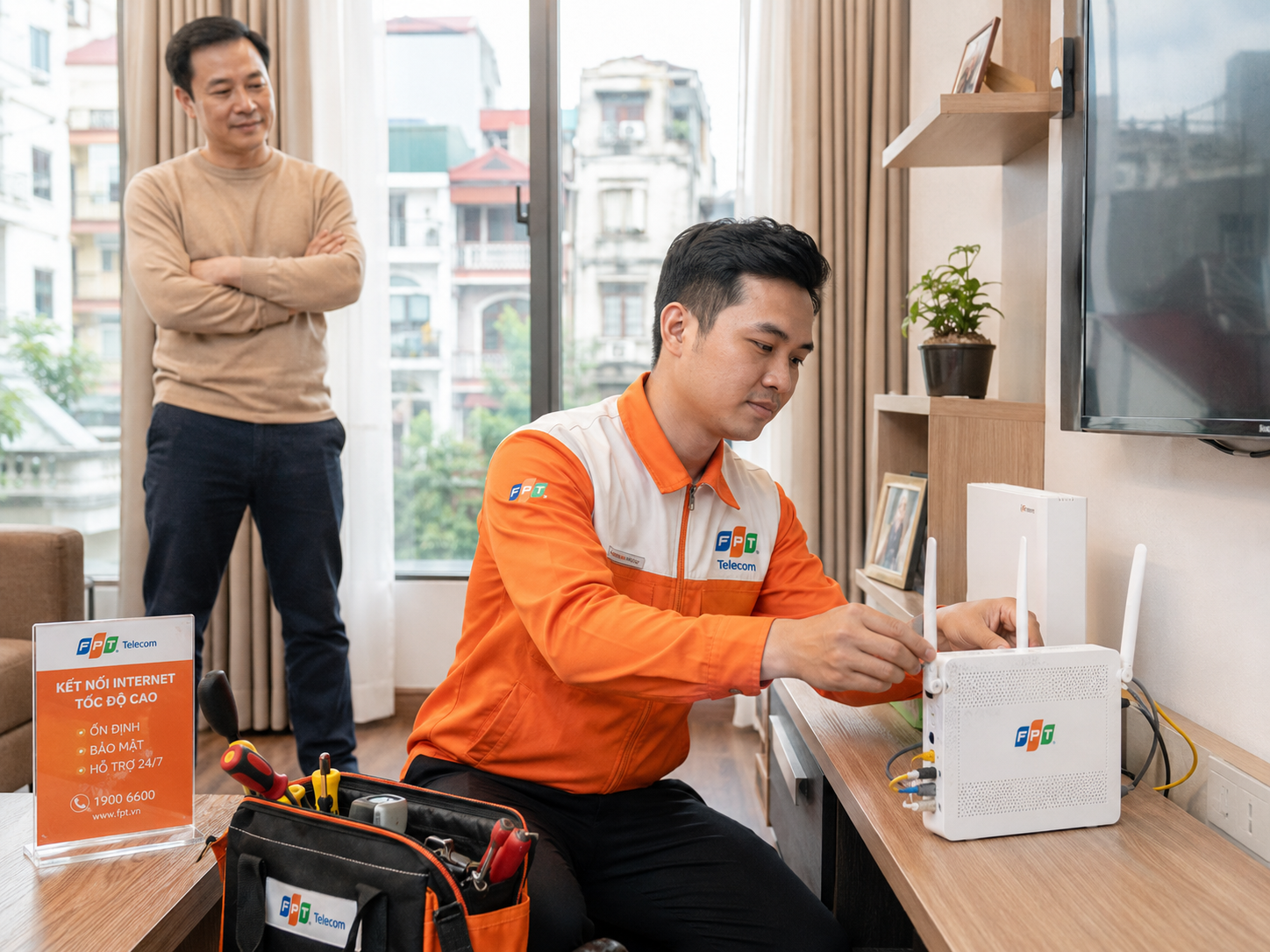 Kỹ Thuật FPT Triển Khai Lắp Mạng Cho Hộ Gia đình Tại Hà Nội